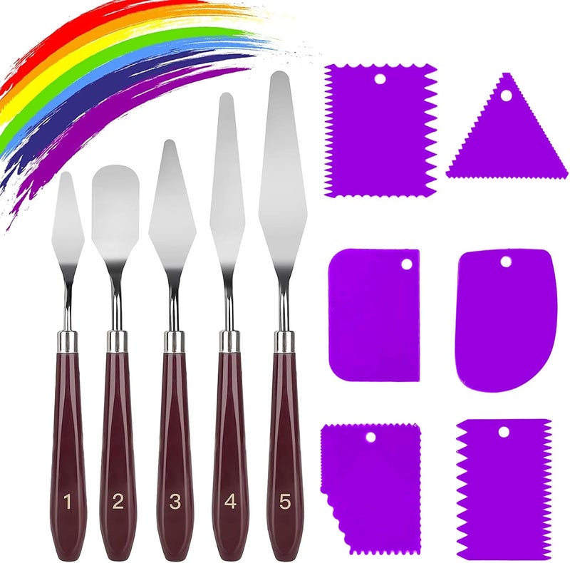 LIERFIS 11 Pcs Palette Knife Set, 5 Pcs Stainless Steel Palette Knives and 6 Pcs Plastic Scrapers, Painting Accessories for Oil Acrylic Canvas Painting Color Mixing Thick Paint Applications (Purple) - Image 1